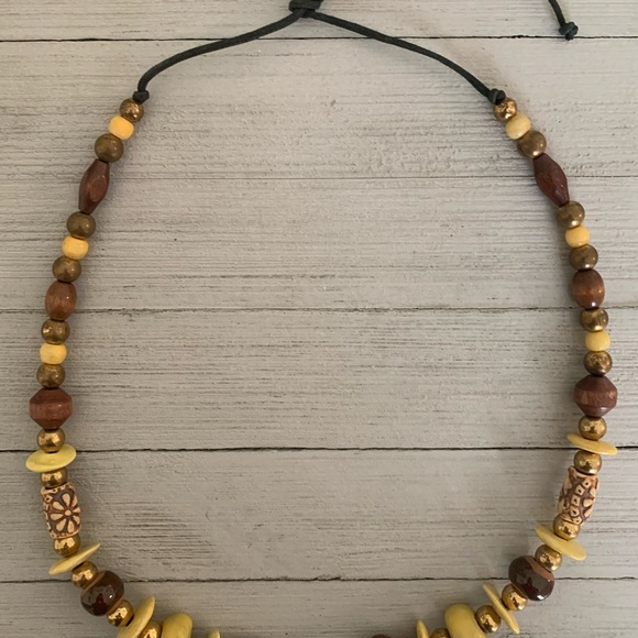 Tribal Boho Necklace Wood Ceramic African Ethnic Brass Painted Porcelain Bead 26 - Picture 12 of 16